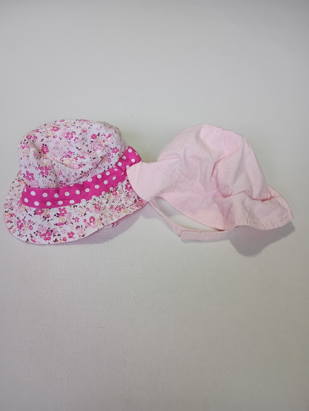 Lot of 2 Baby Girl Bucket Sun Hats Pink Floral & Solid Soft Pink Size 6-18M